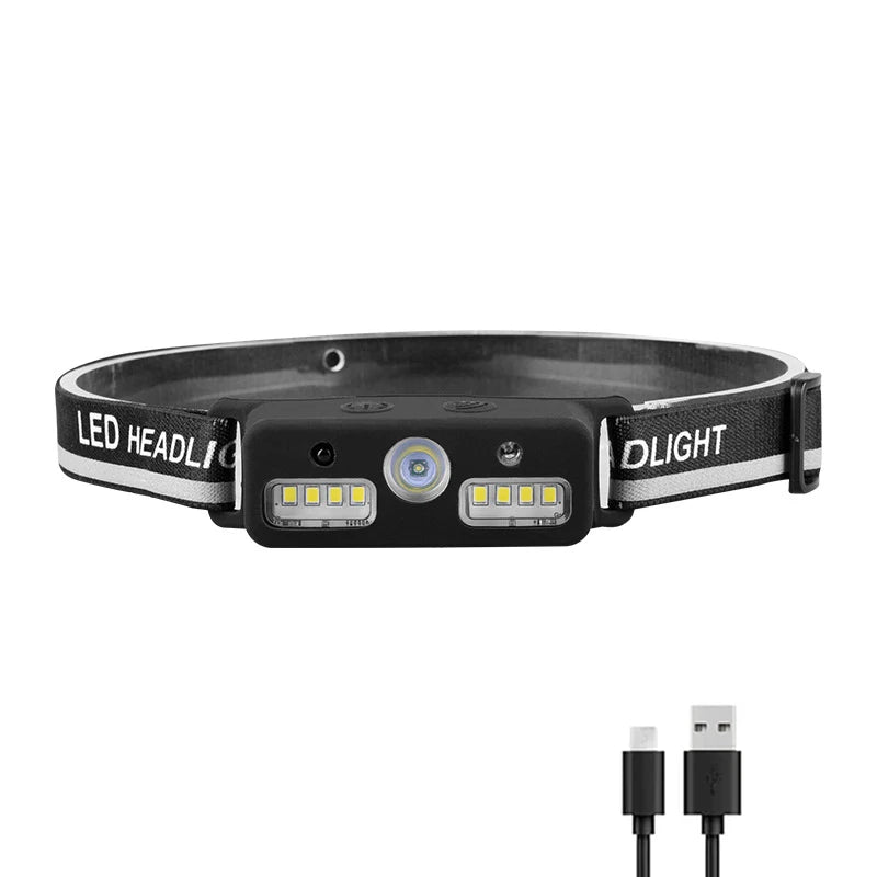 Portable LED Induction Headlamp XPE+COB Headlight 18650 Battery USB Rechargeable Waterproof Camping Torch Powerful Head Lamp-WAYBIKER