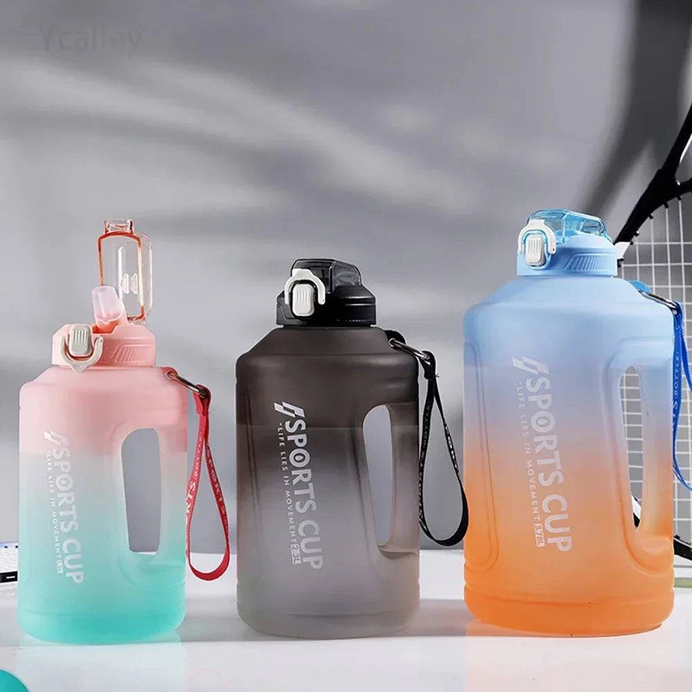 YCALLEY Sport 2l Water Bottle Reminder Silicone Sith Straw Waterbottle Fitness Big Bottles 1500ML / 2300ML / 3800ML 2 liter-WAYBIKER