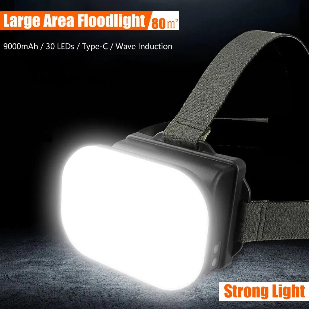 Large Area Floodlight Headlamp 8800mAh High Powerful Rechargeable Led Head Flashlight Camping Lantern for Fishing Hiking Hunting-WAYBIKER
