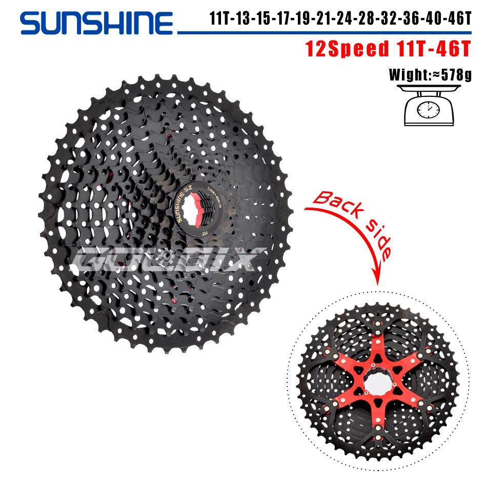 SUNSHINE MTB Cassette 8/9/10/11/12 Speed 40/42/46/50/52T Black K7 Cassette Sprocket for SHIMANO HG Structure