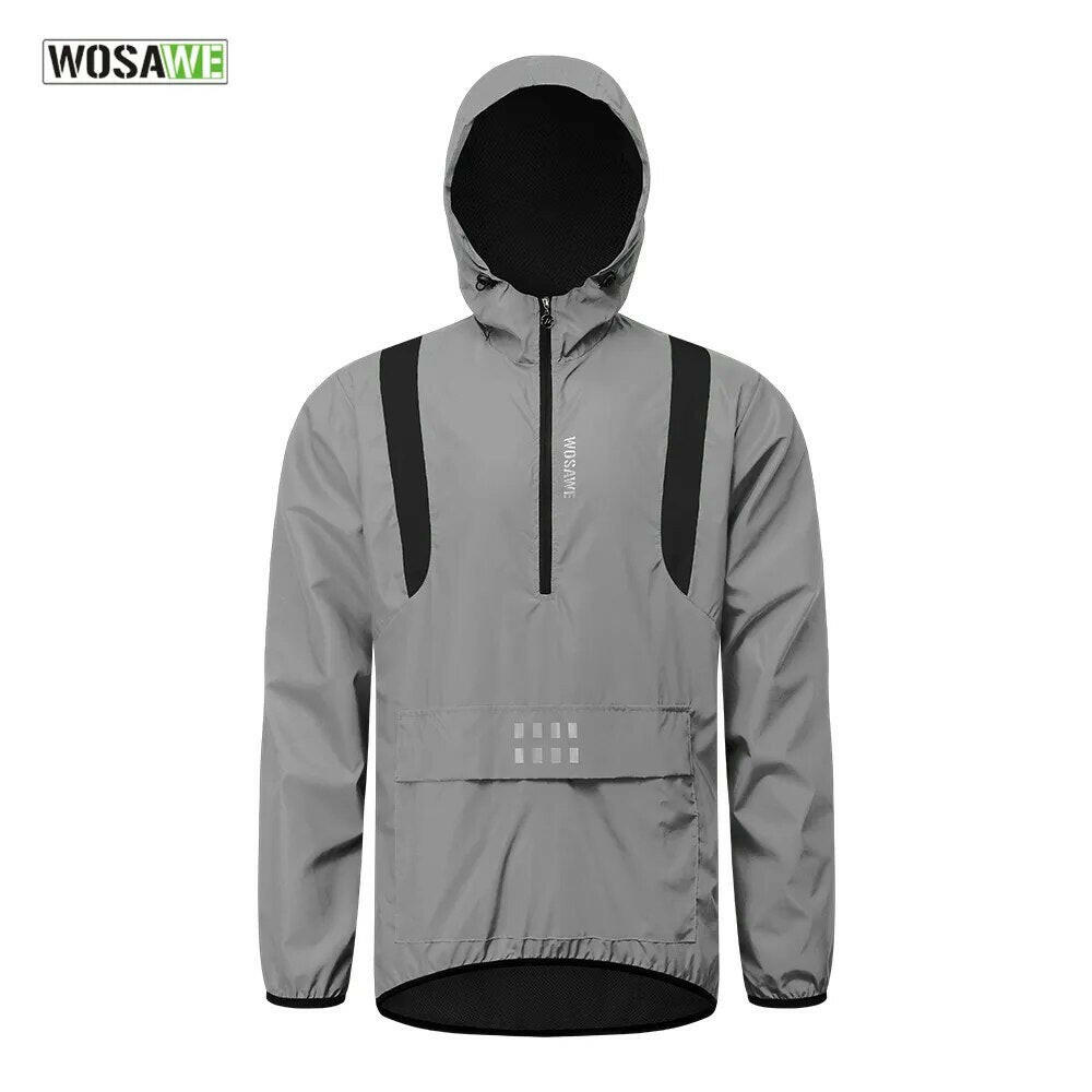 WOSAWE Full Reflective Cycling Jacket Hooded Windbreaker Windproof Waterproof MTB Bicycle Clothes Wind Coat Road Bike Ride Tops-WAYBIKER