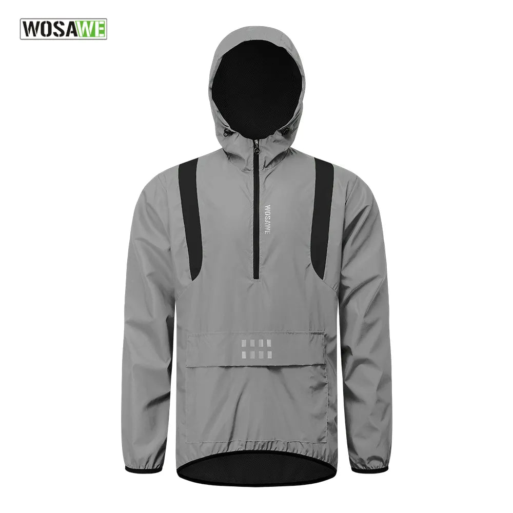 WOSAWE Full Reflective Cycling Jacket Hooded Windbreaker Windproof Waterproof MTB Bicycle Clothes Wind Coat Road Bike Ride Tops-WAYBIKER
