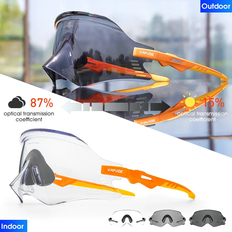Kapvoe-Photochromic Sports Sunglasses for Man Road MTB Bicycle Glasses Riding Goggle Sports Eyewear Bike Women Cycling Glasses