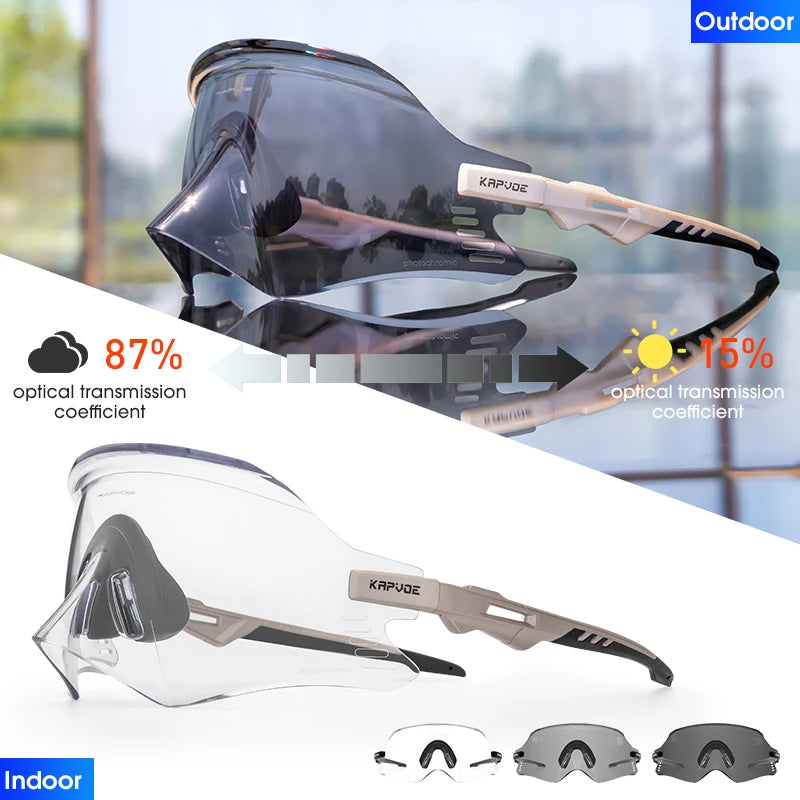 Kapvoe-Photochromic Sports Sunglasses for Man Road MTB Bicycle Glasses Riding Goggle Sports Eyewear Bike Women Cycling Glasses