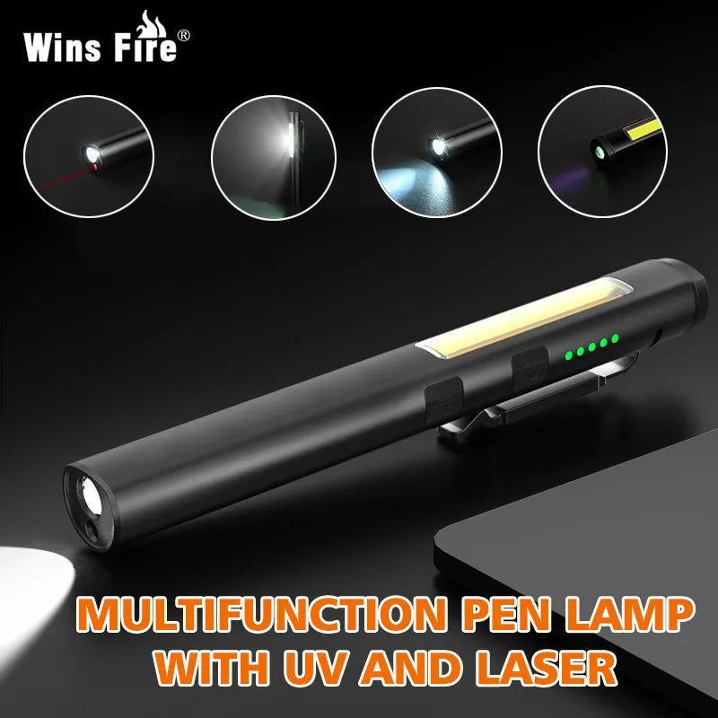 USB Rechargeable UV Flashlight 4 In 1(UV/LED/COB)Multifunctional Mini LED 4 Light Sources Pen Clip Flashlight with Indicator-WAYBIKER