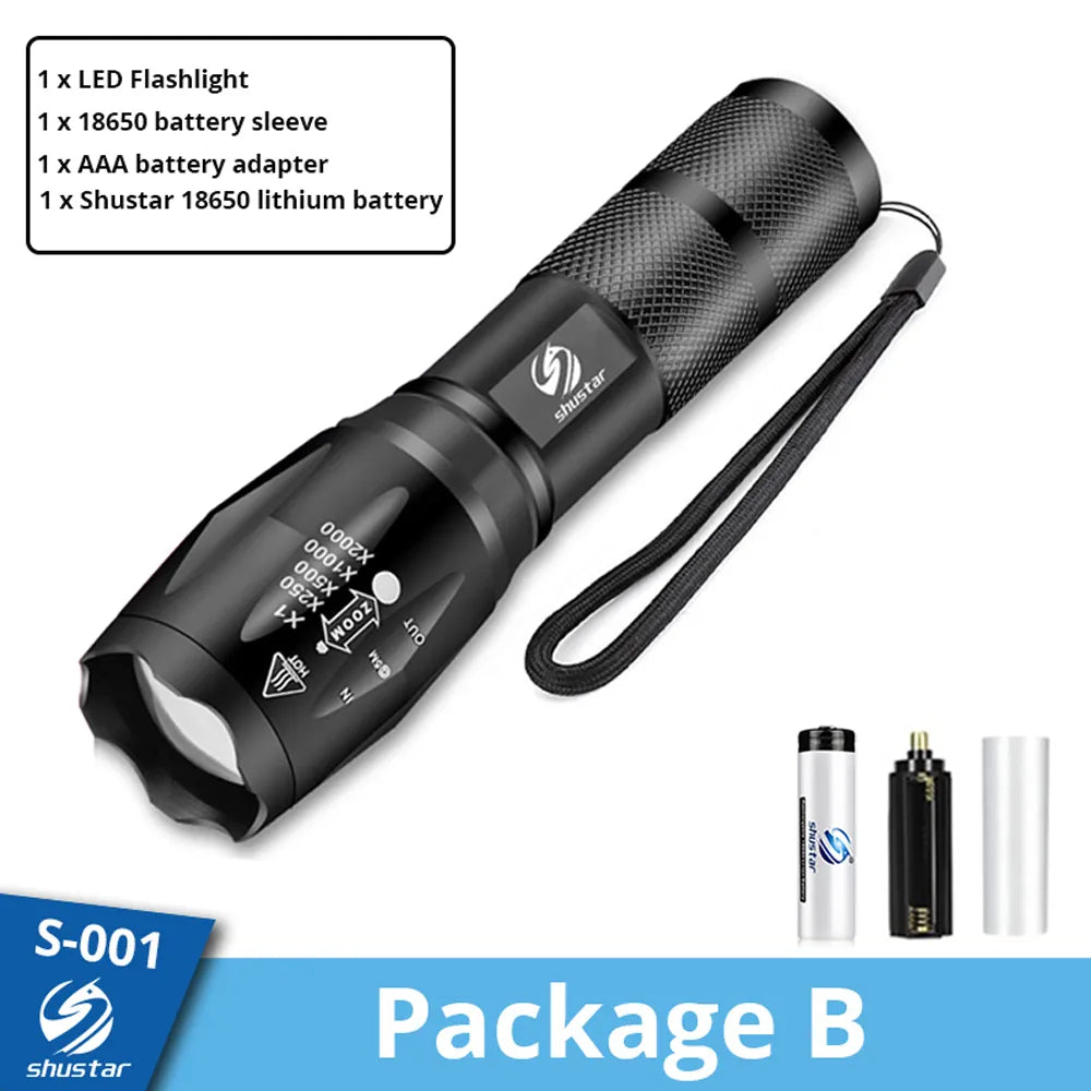 Shustar Led flashlight Ultra Bright torch L2/V6 Camping light 5 switch Mode waterproof Zoomable Bicycle Light  use 18650 battery-WAYBIKER