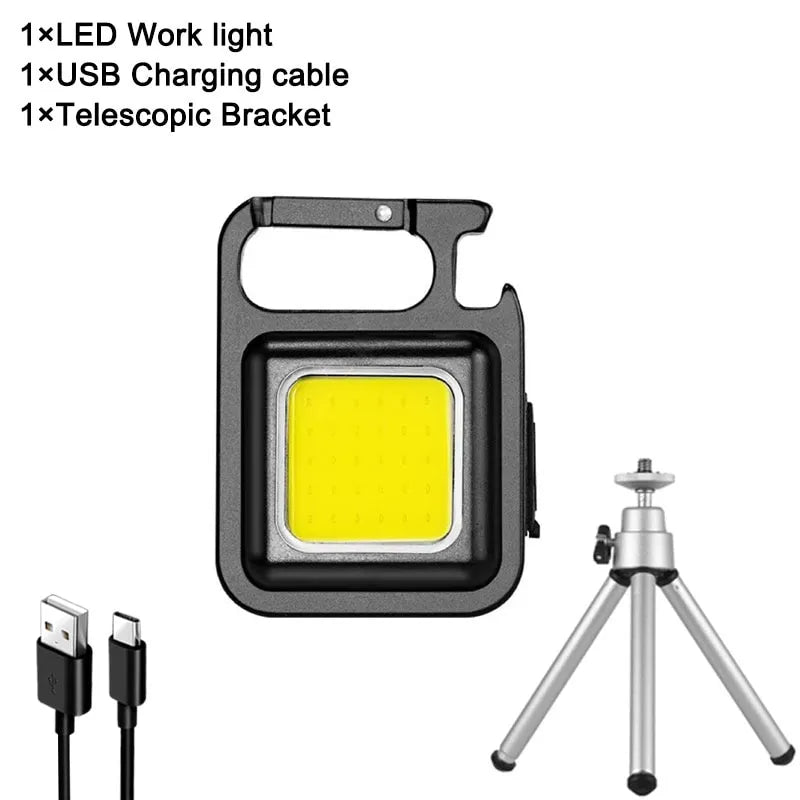 Mini LED Portable Keychain Flashlight Multifunction COB Work Light USB Rechargeable Strong Magnet Outdoor Camping Lantern-WAYBIKER