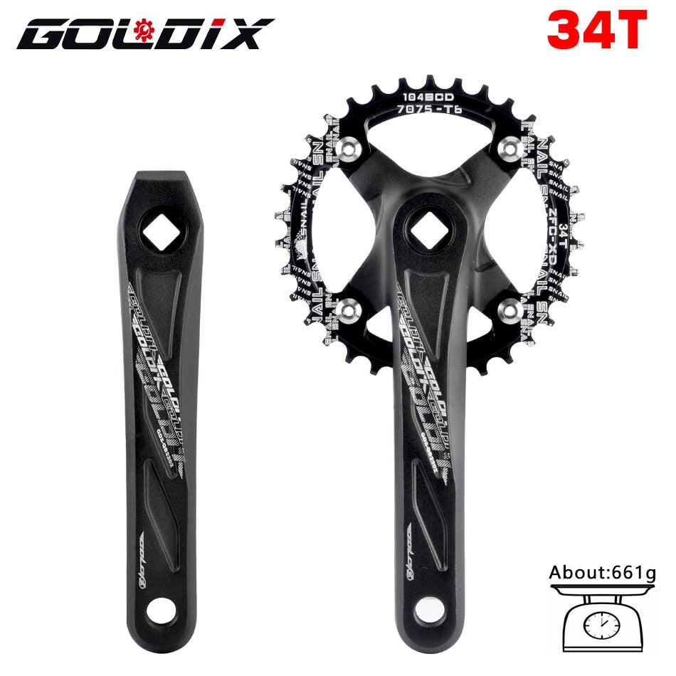 GOLDIX Square Hole Bicycle Crankset Aluminum Alloy MTB Crank 170/175mm Length Narrow Wide Teeth 104BCD 32/34/36/38/40/42T-WAYBIKER