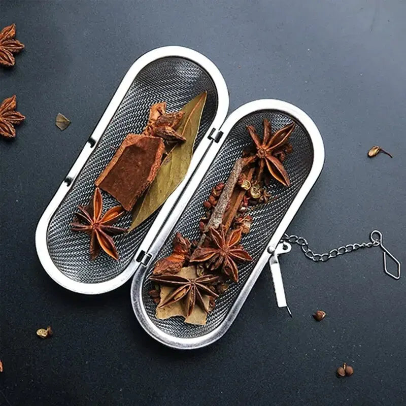 Stainless Steel Cooking Spices Infuser Fine Mesh Loose Tea Herbal Strainer Filter With Extended Chain Kitchen Seasoning Balls-WAYBIKER