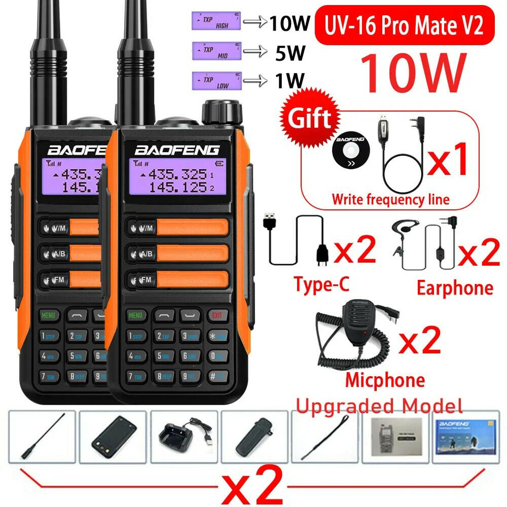 2Pack Baofeng UV16 Pro V2 Walkie Talkie 10W VHF UHF Dual Band Two Way CB Ham Radio UV-16 Portable Radio Transceiver UV5R UV10R-WAYBIKER