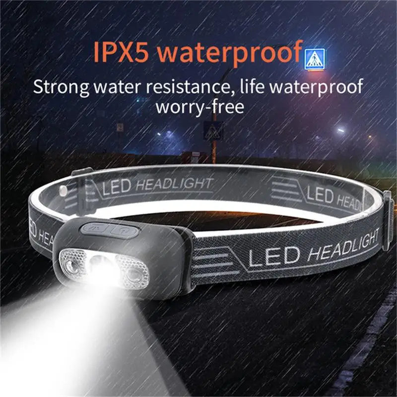 LED Intelligent Charging Induction USB Night Fishing Portable Headwear Strong Light Night Running Small Head Lamp Outdoor Distan-WAYBIKER