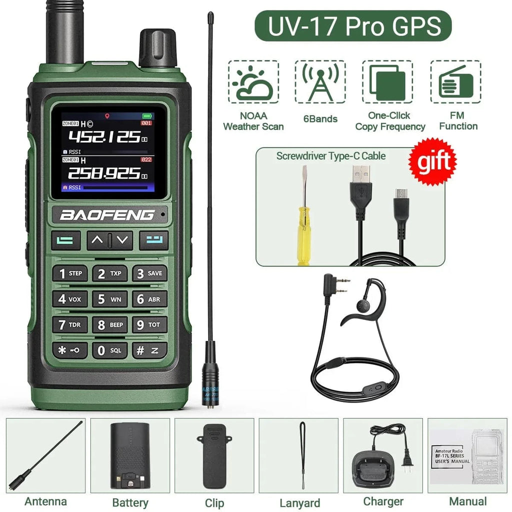 Baofeng UV-17 PRO GPS Air Band Walkie Talkie 999CH Wireless Copy Frequency Type-C Charger NOAA AM FM Protable Ham Two Way Radio-WAYBIKER