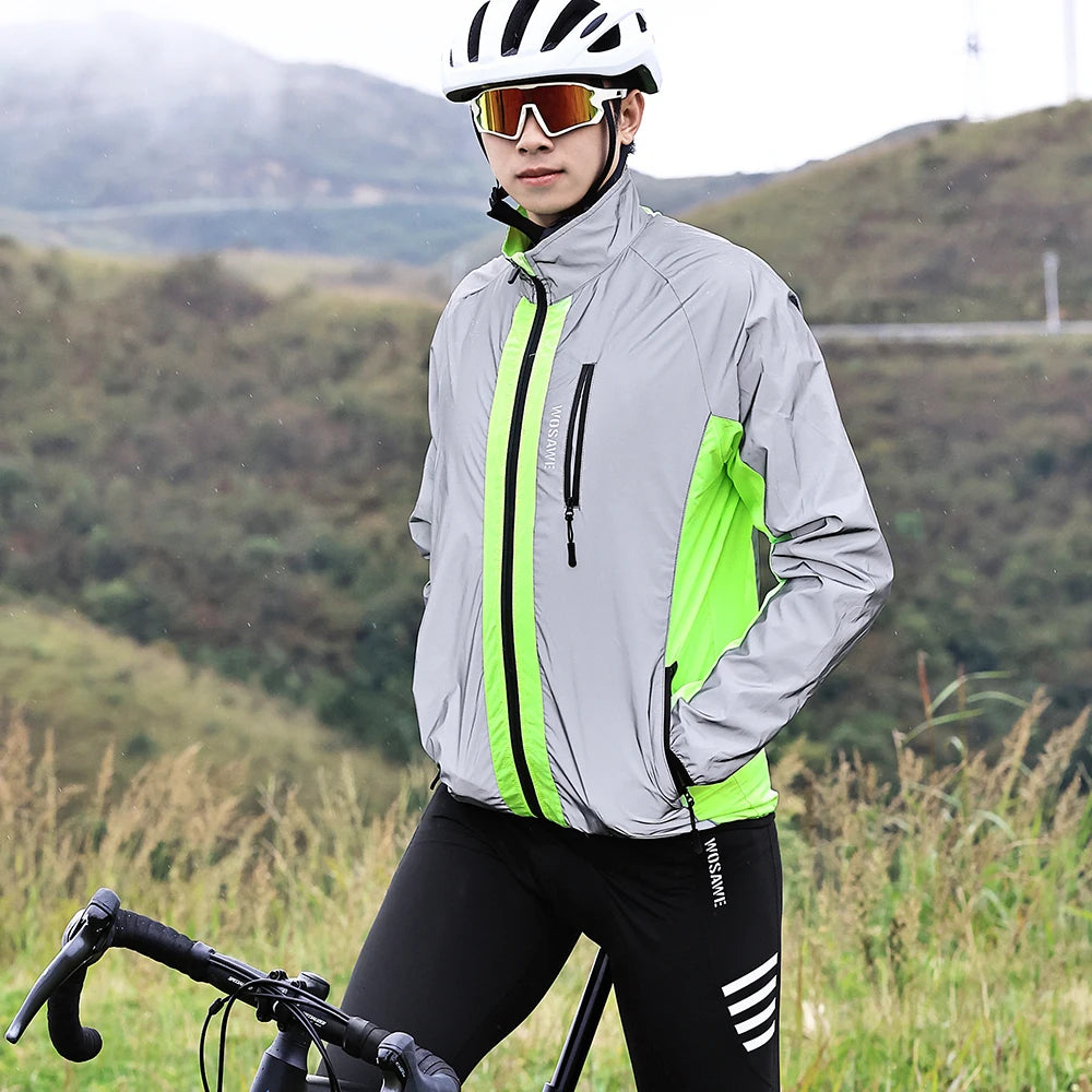 WOSAWE Full Reflective Cycling Jacket Men Women Windproof Night Running Hiking Jacket Water-repellent Bicycle Windbreaker