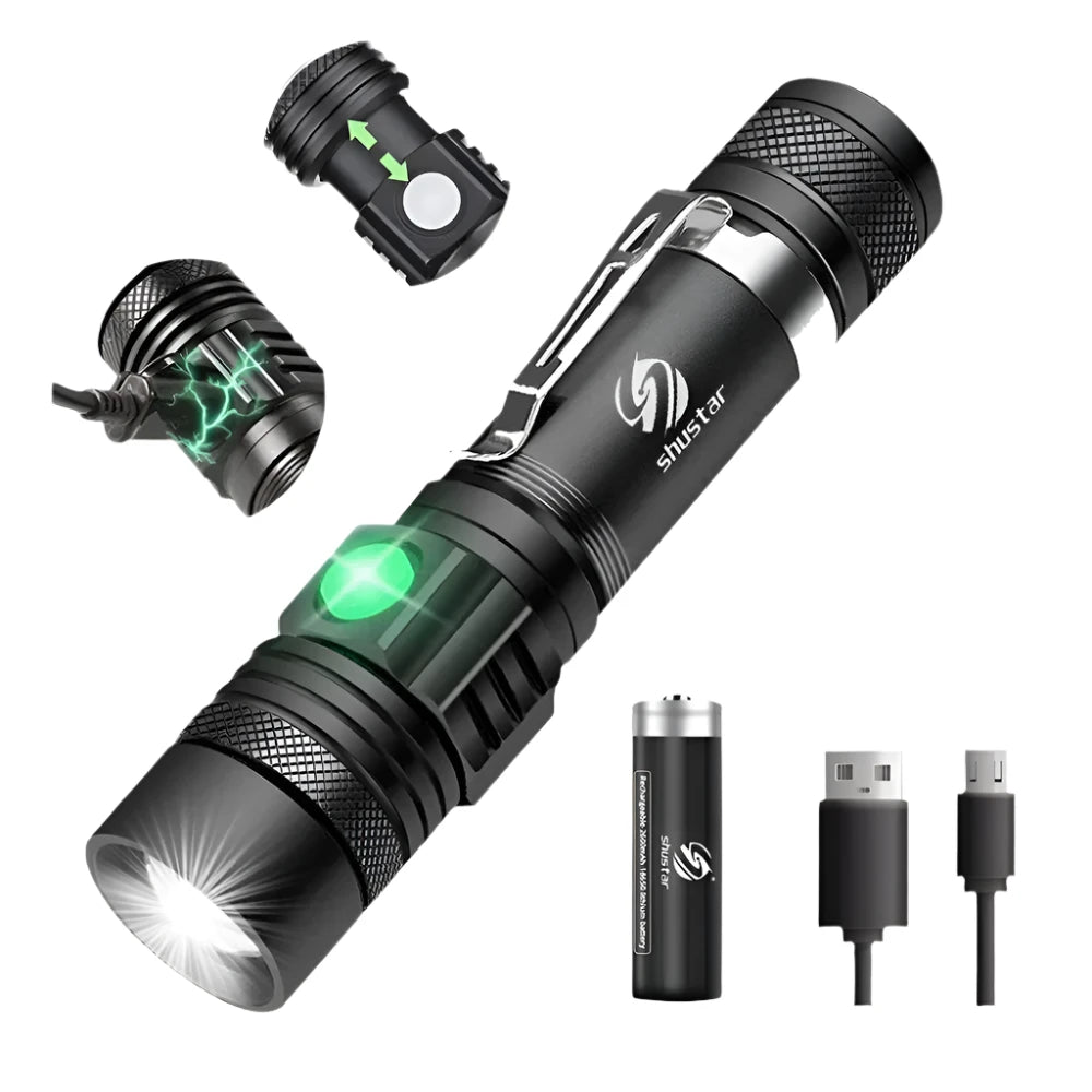 High Power Led Flashlights Zoomable Camping Torch With T6 LED Lamp Beads Waterproof 4 Lighting Modes Multi Function USB Charger-WAYBIKER