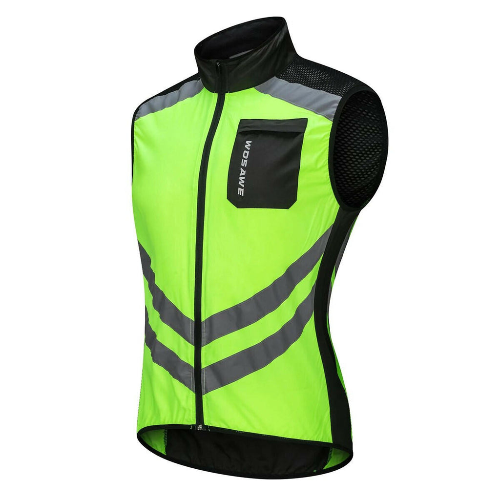 WOSAWE High Visibility Cycling Vest Wind Windbreaker Windproof Coat Breathable Reflective Sleeveless Jacket for Running Hiking-WAYBIKER
