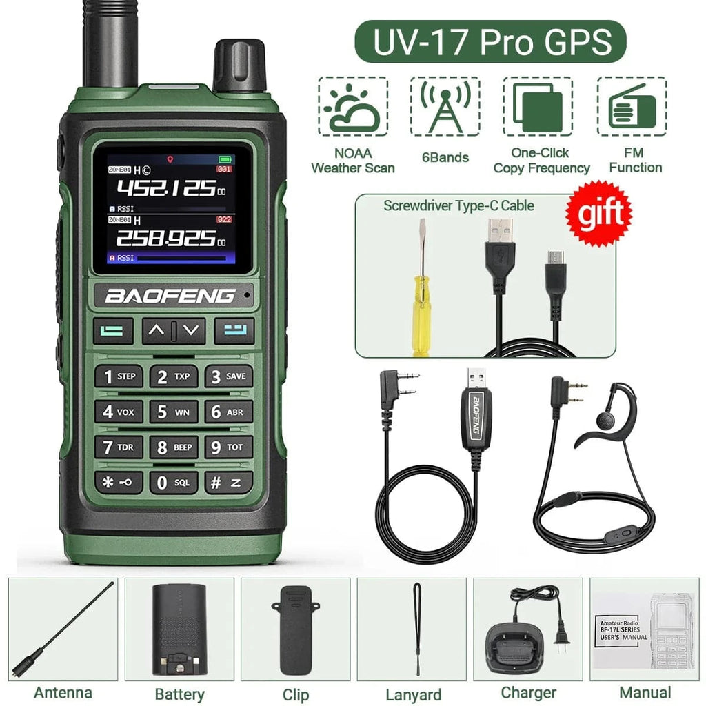 Baofeng UV-17 PRO GPS Air Band Walkie Talkie 999CH Wireless Copy Frequency Type-C Charger NOAA AM FM Protable Ham Two Way Radio-WAYBIKER