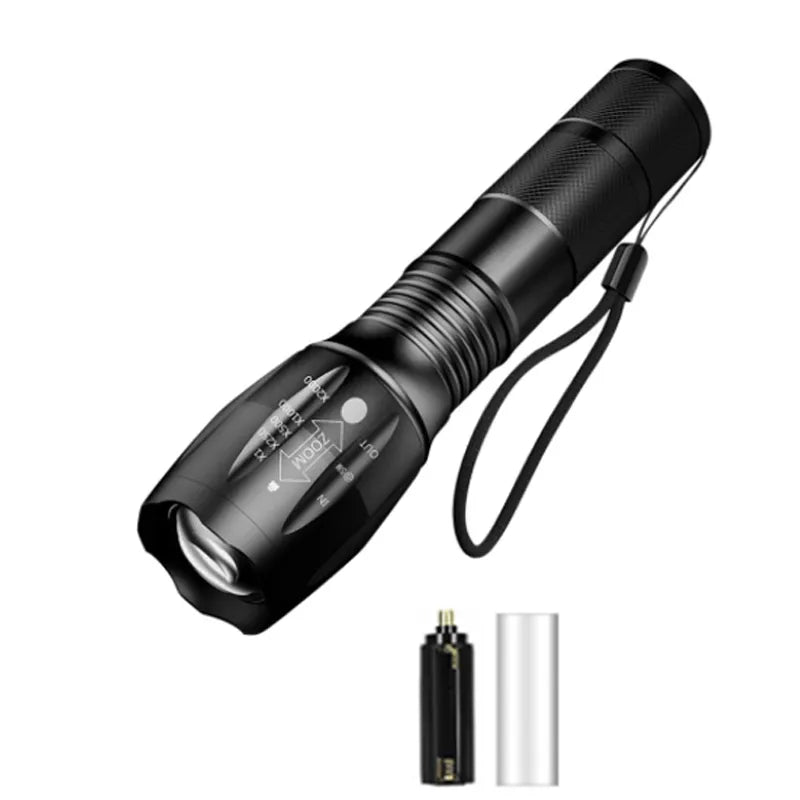 Strong Light T6 LED Flashlight Zoomable Torch 5 Lighting Modes Aluminum Alloy Outdoor Camping Light Waterproof Material-WAYBIKER