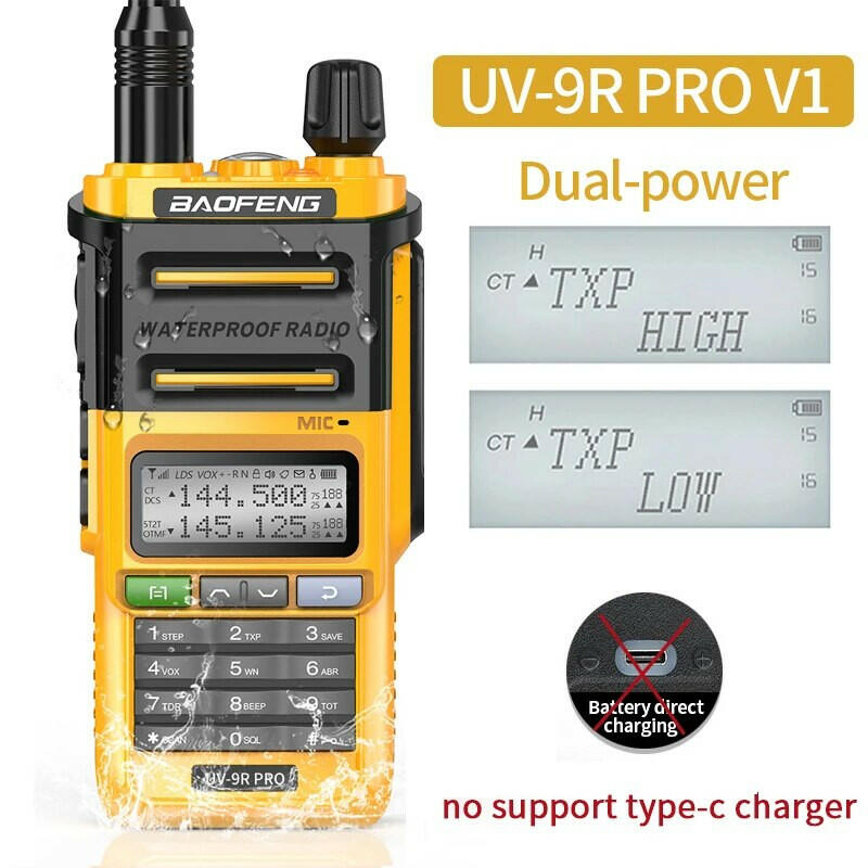 2023 Baofeng UV-9R Pro V1 V2 Waterproof IP68 16KM Walkie Talkie Type-C Charger UHF VHF Long Range UV-5R Upgrade Ham CB Radio-WAYBIKER