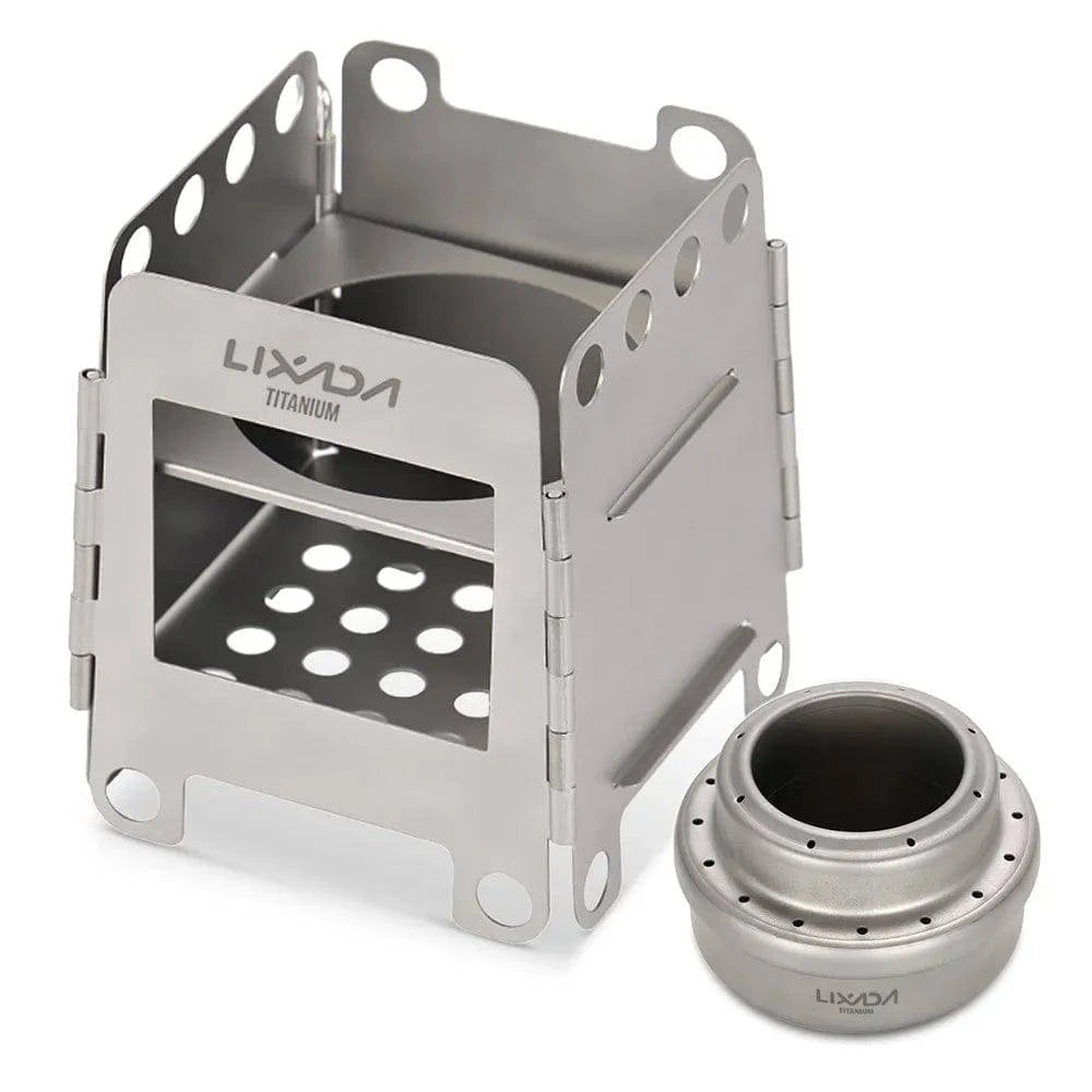 Lixada Portable Folding Wood Stove Titanium Lightweight Pocket Stove with Mini Alcohol Stove for Outdoor Camping Cooking Picnic-WAYBIKER