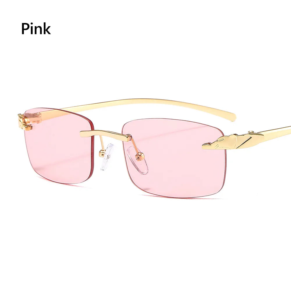 Unique Cheetah Metal Sun Glasses Rimless Rectangle Sunglasses Small Frame Clear Lens Sunglasses Candy Colors Eyewear-WAYBIKER