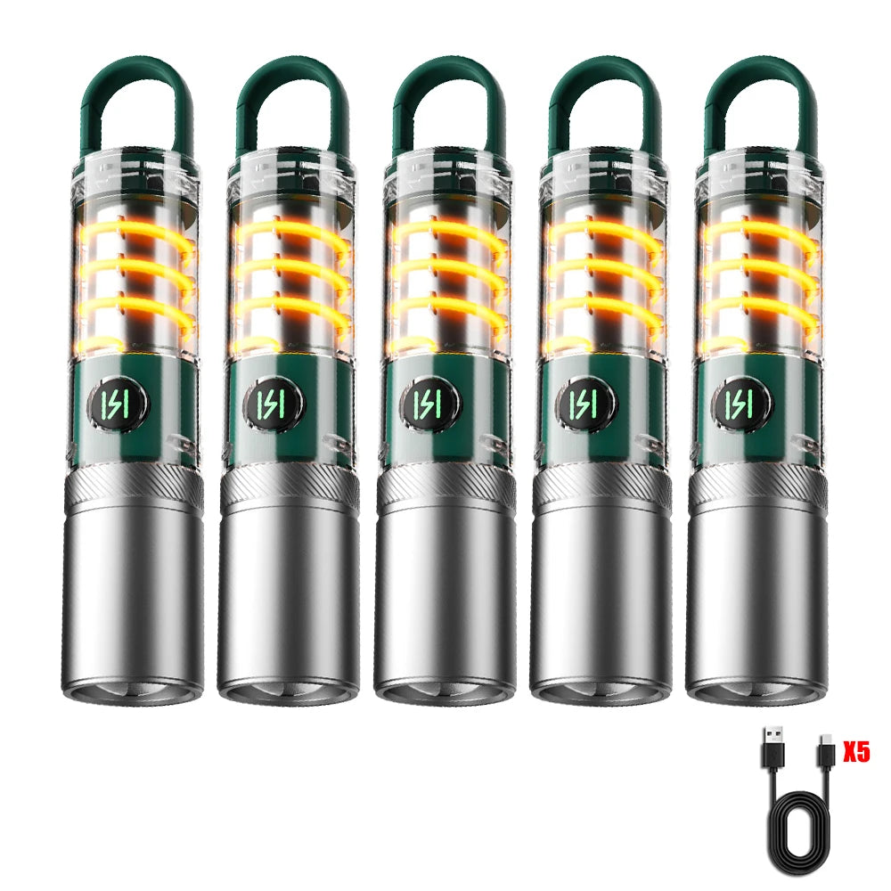 White Laser Flashlight Internal 18650 Rechargeable Torch 5Modes Zoom Hook Hanging Side Tungsten Wire Camping Lamp with Lampshade-WAYBIKER