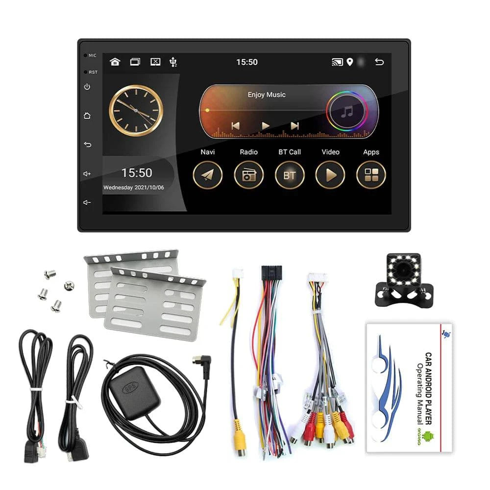 Android 11 Car Stereo Double Din GPS Navigation FM Radio with 7 Inch Touchscreen Support WIFI/AUX/U-Disk with Reverse Camera-WAYBIKER
