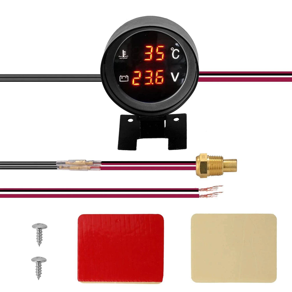 Car 2 in 1 Water Temp Gauge/Voltmeter with Temperature Sensor Round Led Digital Car Truck Gauge 12V/24V-WAYBIKER