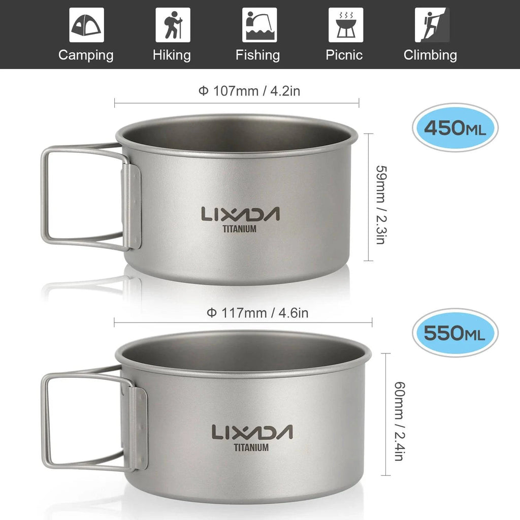 Titanium Bowl With Folding Handles Dinner Food Container Perfect For Outdoor Camping Hiking Backpacking Picnic 2022 New-WAYBIKER