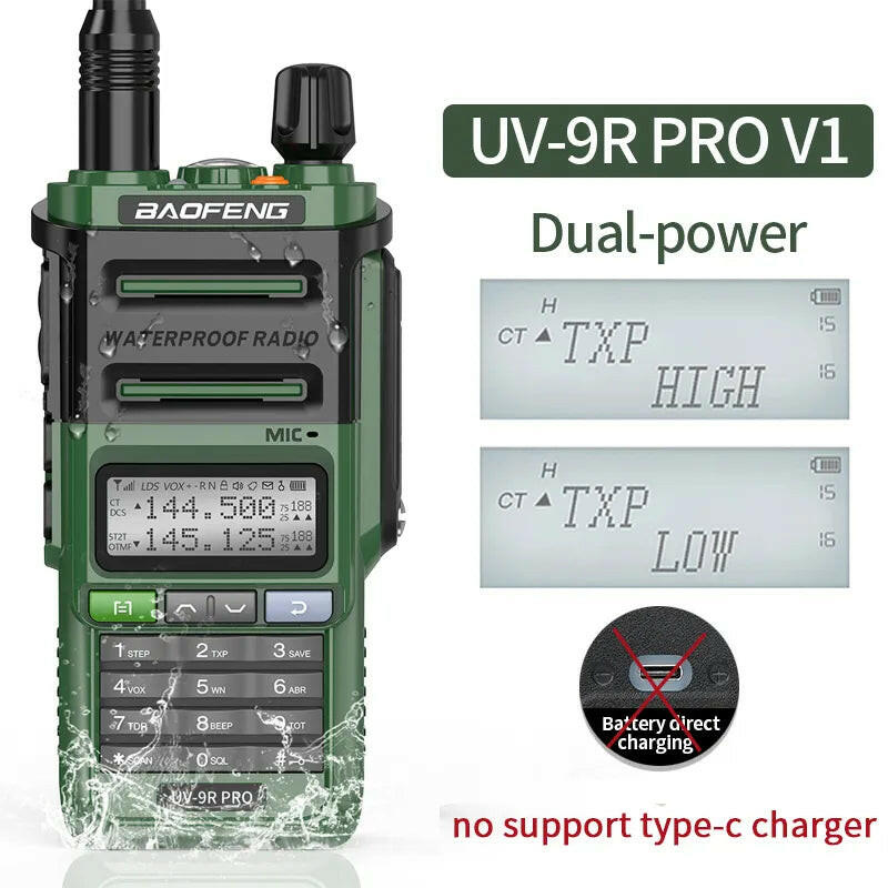 2023 Baofeng UV-9R Pro V1 V2 Waterproof IP68 16KM Walkie Talkie Type-C Charger UHF VHF Long Range UV-5R Upgrade Ham CB Radio-WAYBIKER