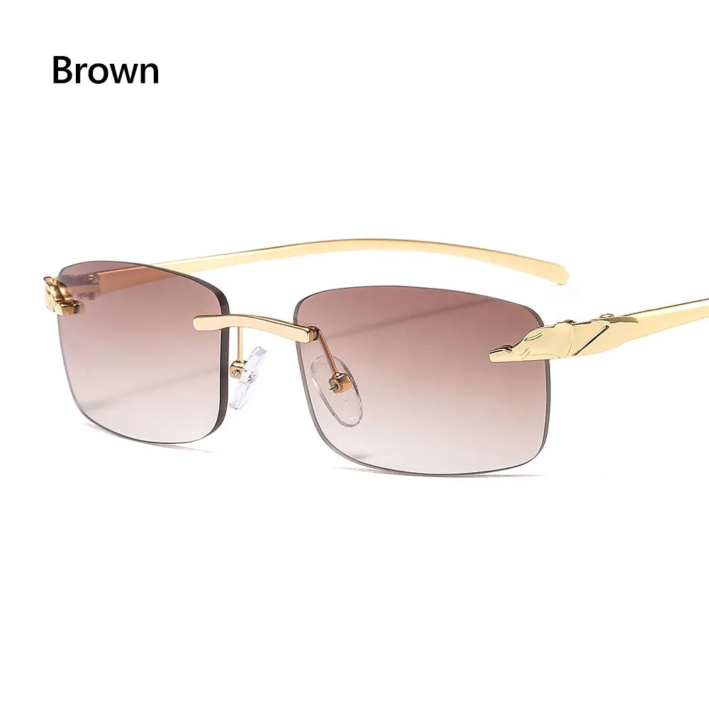 Unique Cheetah Metal Sun Glasses Rimless Rectangle Sunglasses Small Frame Clear Lens Sunglasses Candy Colors Eyewear-WAYBIKER