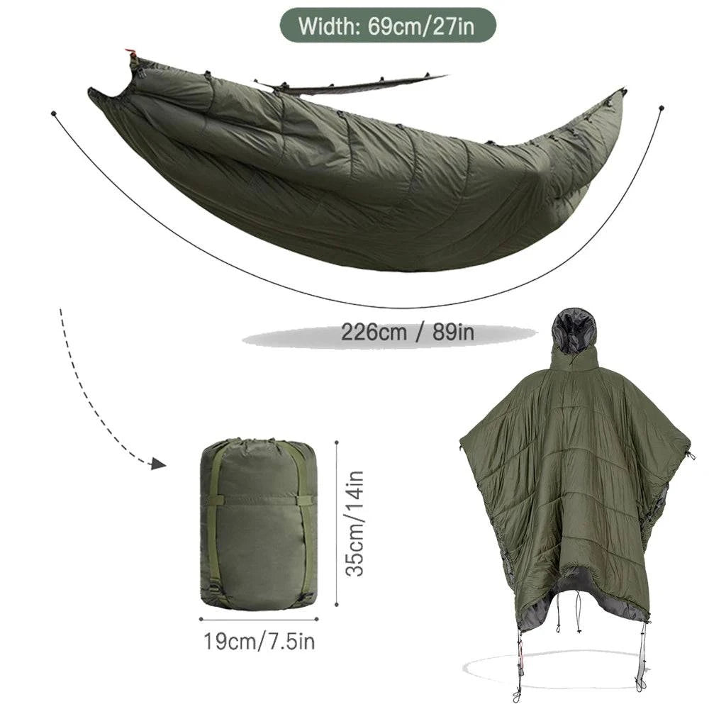 Multifunctional Hammock Underquilt Sleeping Bag Winter Warm Hammock Under Blanket Poncho for Camping Traveling Swing With Bag-WAYBIKER