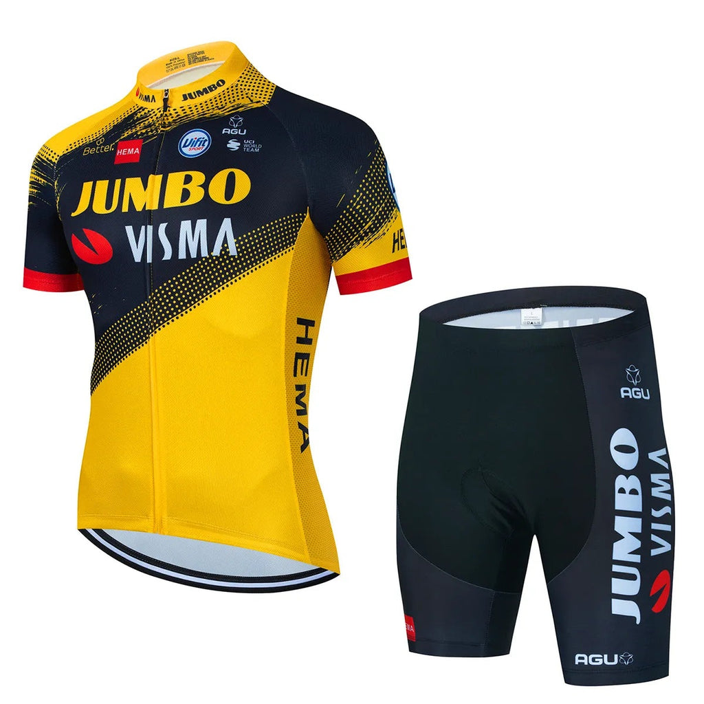 2023 Team JUMBO VISMA Cycling Jersey Set 19D Bike Shorts Set MTB Ropa Ciclismo Mens Short Sleeve Bicycle Shirts Maillot Clothing-WAYBIKER