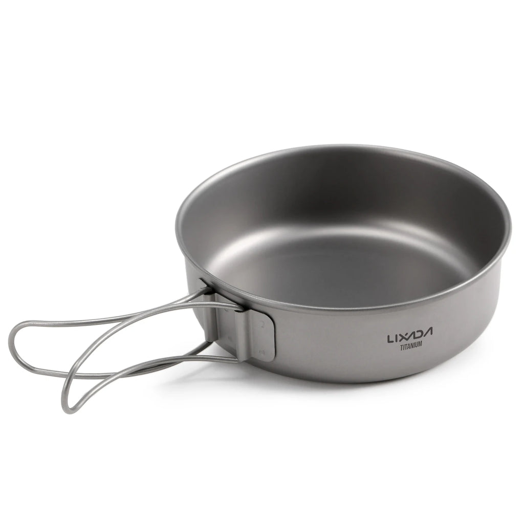 Lixada Titanium Bowls Ultralight Titanium Dinner Bowl Pan Foldable Handles Camping Tableware Outdoor Camping Traveling Supplies-WAYBIKER