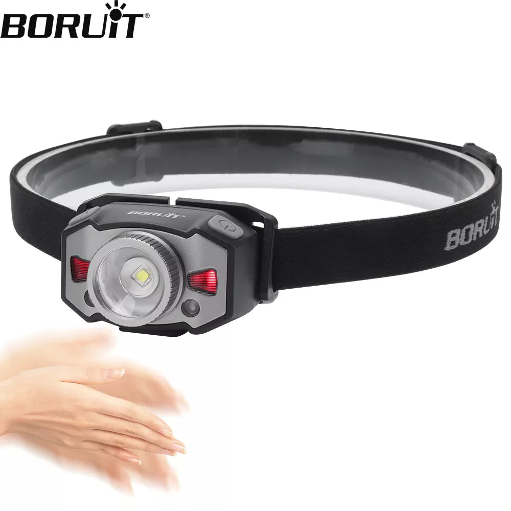 BORUiT B33 Motion Sensor LED Mini Headlamp XP-G2 3030 Red Light Zoom Headlight USB Rechargeable Head Torch Fishing Flashlight-WAYBIKER