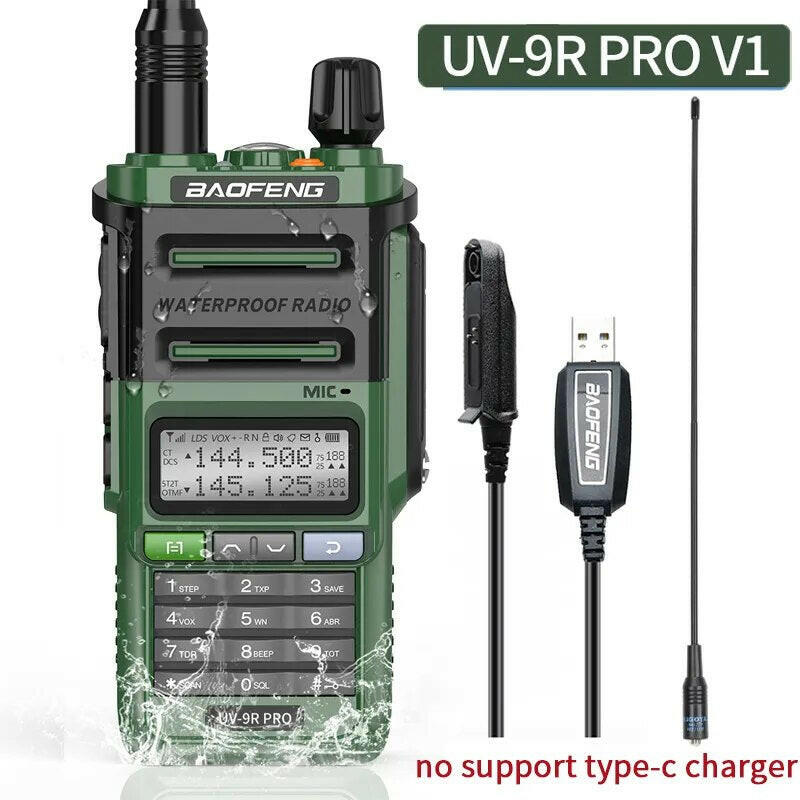 2023 Baofeng UV-9R Pro V1 V2 Waterproof IP68 16KM Walkie Talkie Type-C Charger UHF VHF Long Range UV-5R Upgrade Ham CB Radio-WAYBIKER