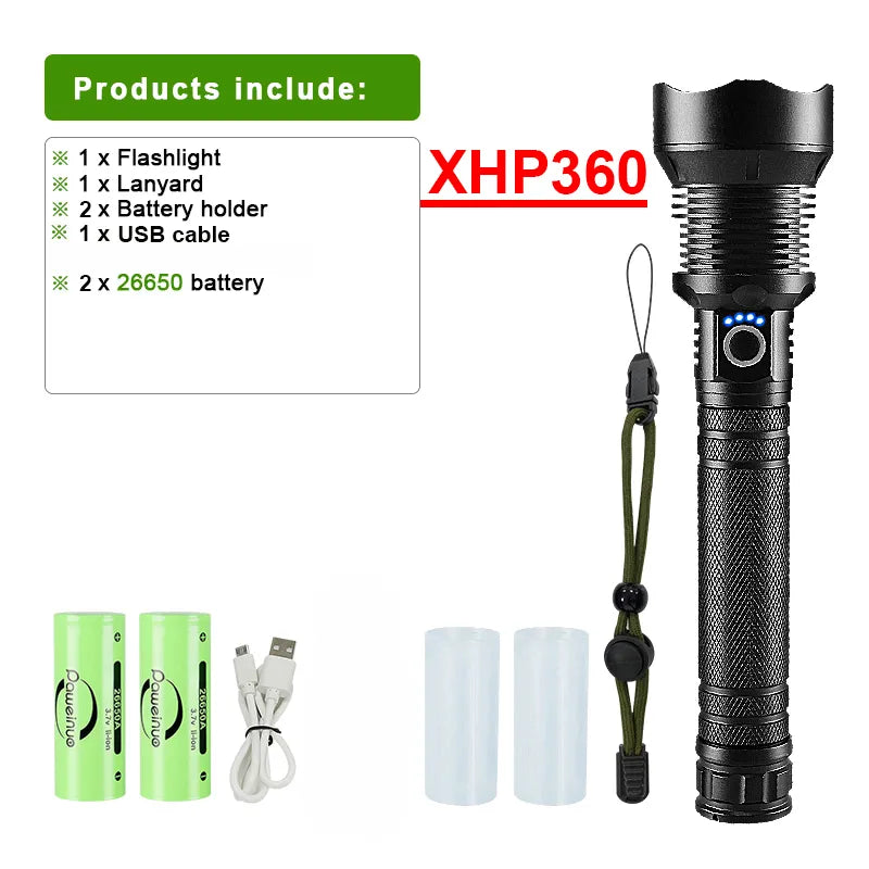 Super High Power XHP 360 Ultra Powerful Rechargeable Strong  Flashlight Led Usb Charging Led Lanterna Hand Torch 18650/26650-WAYBIKER