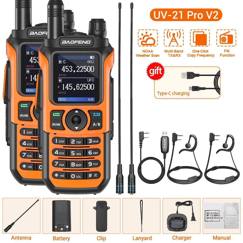 2PCS Baofeng UV-21 Pro Walkie Talkie Tri-Band Wireless Copy Frequency Long Range 999CH High Power UV 5R Ham Two Way Radio