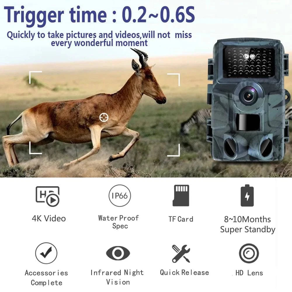 4K 30MP Hunting Trail Camera IP66 Waterproof Wild Camera with 120° Wide Angle Night Vision Support Photo Video Motion Activated-WAYBIKER