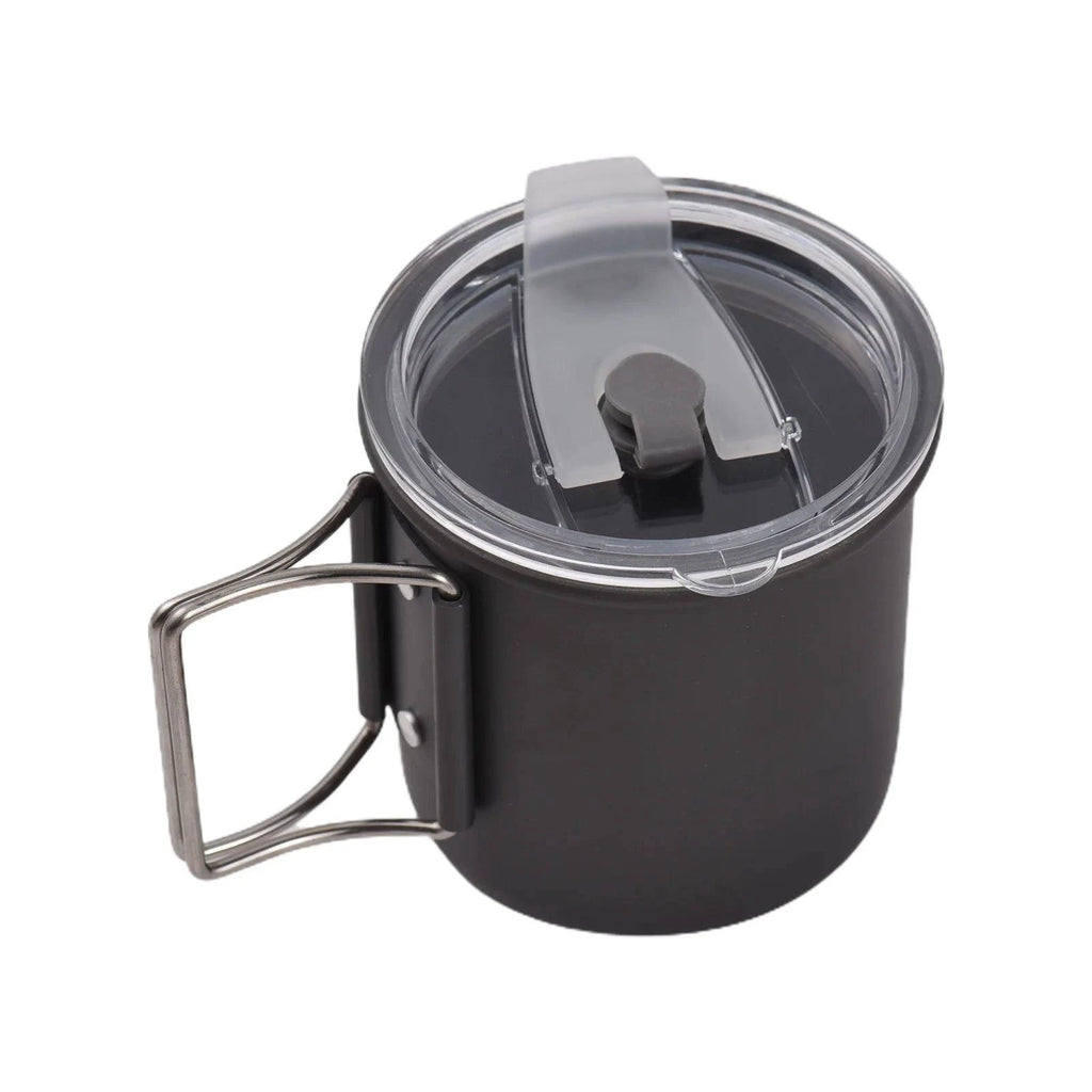 Outdoor 300ml/400ml/600ml Camping Mug Hard Anodized Aluminum Water Cup with Folding Handle and Lid for Outdoor Camping Hiking-WAYBIKER