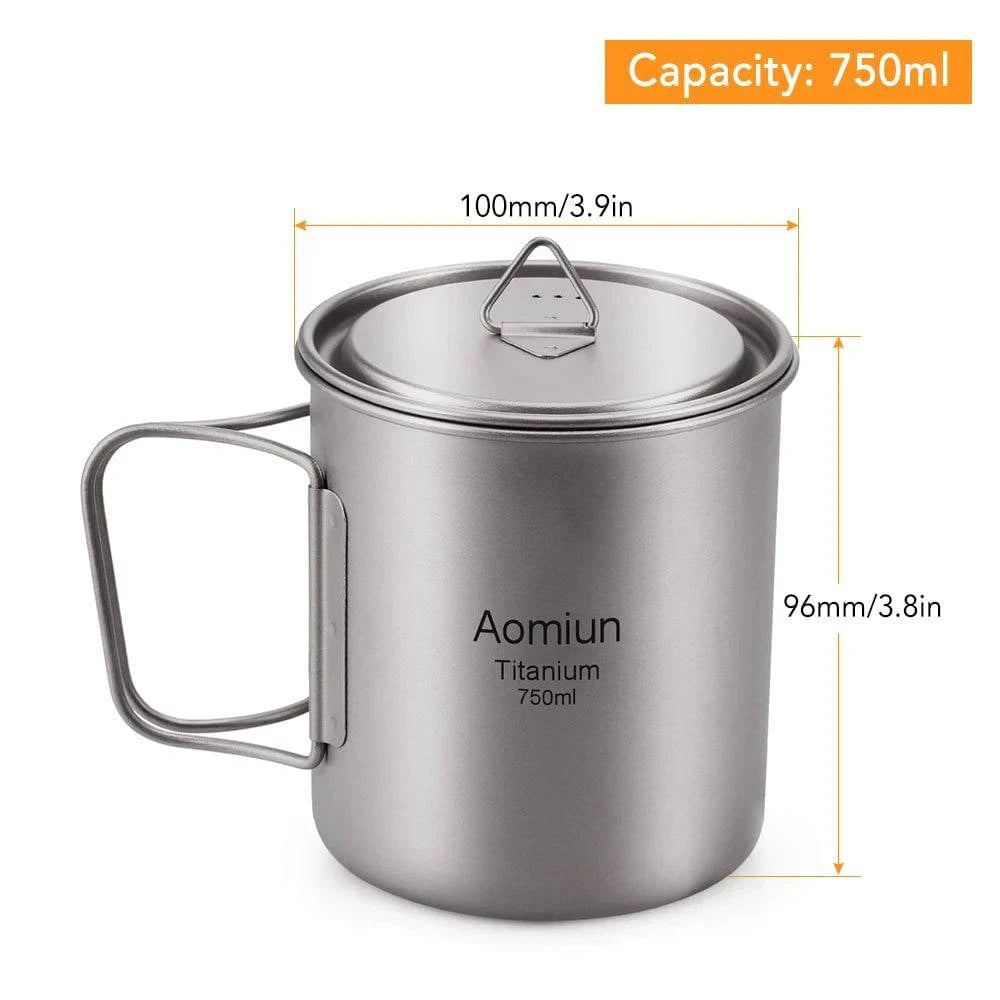 Ultralight Titanium Cup Outdoor Portable Cup Set Water Cups Mug with Foldable Handle Tableware for Hiking Camping Equipment-WAYBIKER