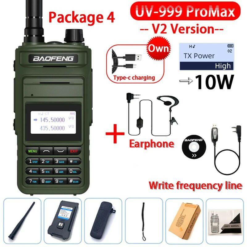 2023 BAOFENG UV999 Pro Max 10W 999 Channel Dual Band CB Radios Type-C Charger Long Range Ham Walkie Talkie UV13 Two Way CB Radio-WAYBIKER