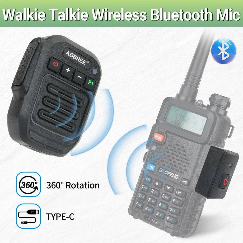 Wireless Bluetooth Microphone Handheld Speaker MIC Type-C for Baofeng UV-5R 888S 21 Pro Walkie Talkie Ham Radio Accessories-WAYBIKER