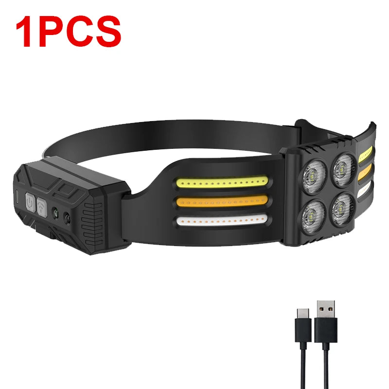 USB Rechargeable LED Sensor Headlamp XPE+COB Headlight Led Head Torch Camping Search Light Head Flashlight for Fishing Lantern-WAYBIKER