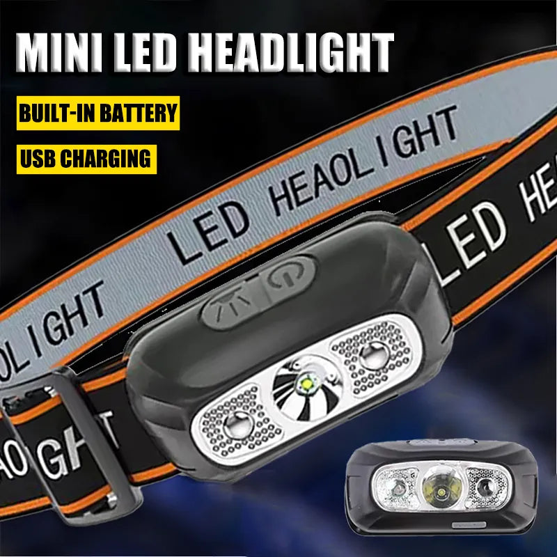 Portable LED Headlamp Built-in Battery USB Rechargeable Mini Head Torch Outdoor Camping Fishing Searchlight Waterproof Headlight