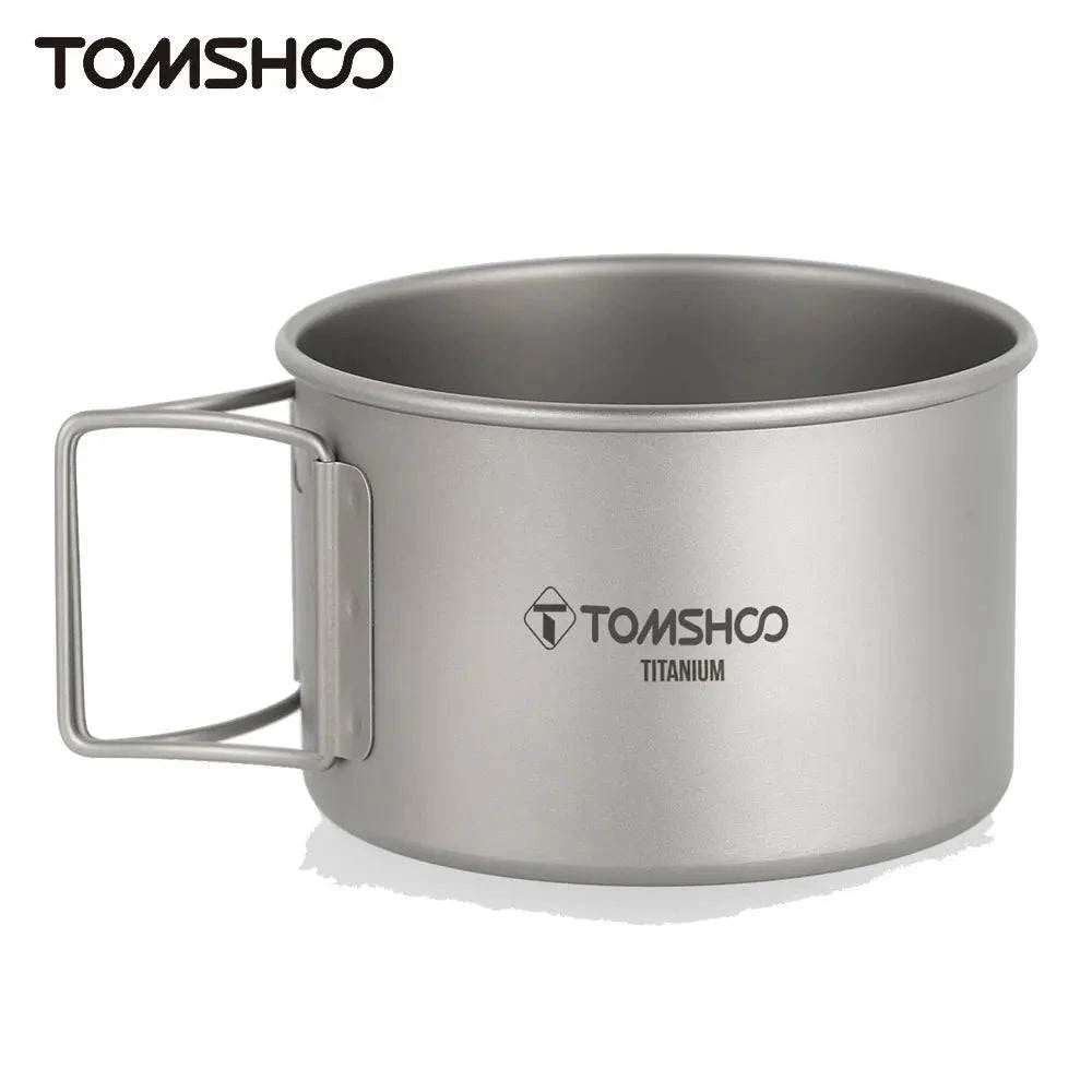 Titanium Bowl with Folding Handles Dinner Food Containers for Outdoor Camping Hiking Backpacking Equipment-WAYBIKER