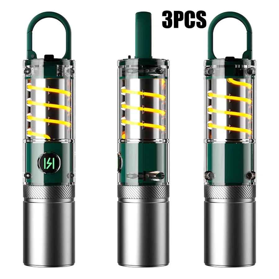 White Laser Flashlight Internal 18650 Rechargeable Torch 5Modes Zoom Hook Hanging Side Tungsten Wire Camping Lamp with Lampshade-WAYBIKER