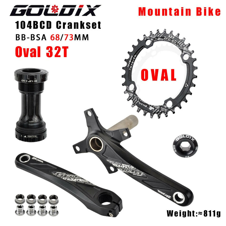GOLDIX 104BCD Wide and narrow teeth bicycle crankset 170/175mm crank Round/Oval chain ring 32T/34T/36T/38T Bicycle crankset-WAYBIKER