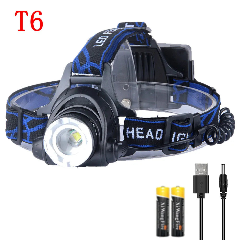 Powerful LED Induction Headlamp USB/DC Rechargeable Headlight Aluminium Alloy Outdoor Waterproof Head Lamp High Lumen Head Torch-WAYBIKER