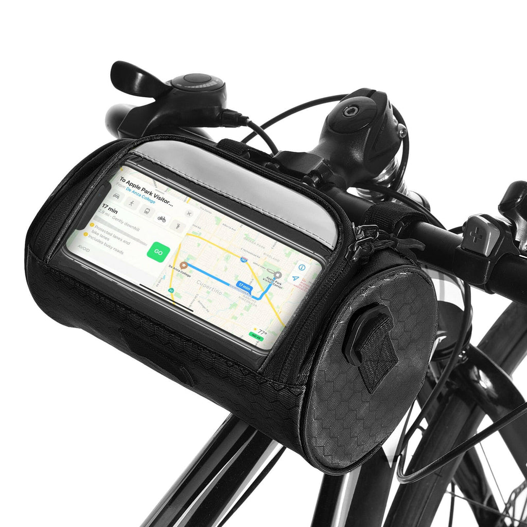 Bike Handlebar Bag Bicycle Front Frame Storage Bag Mobile Phone Mount Bag with Removable Shoulder Strap-WAYBIKER