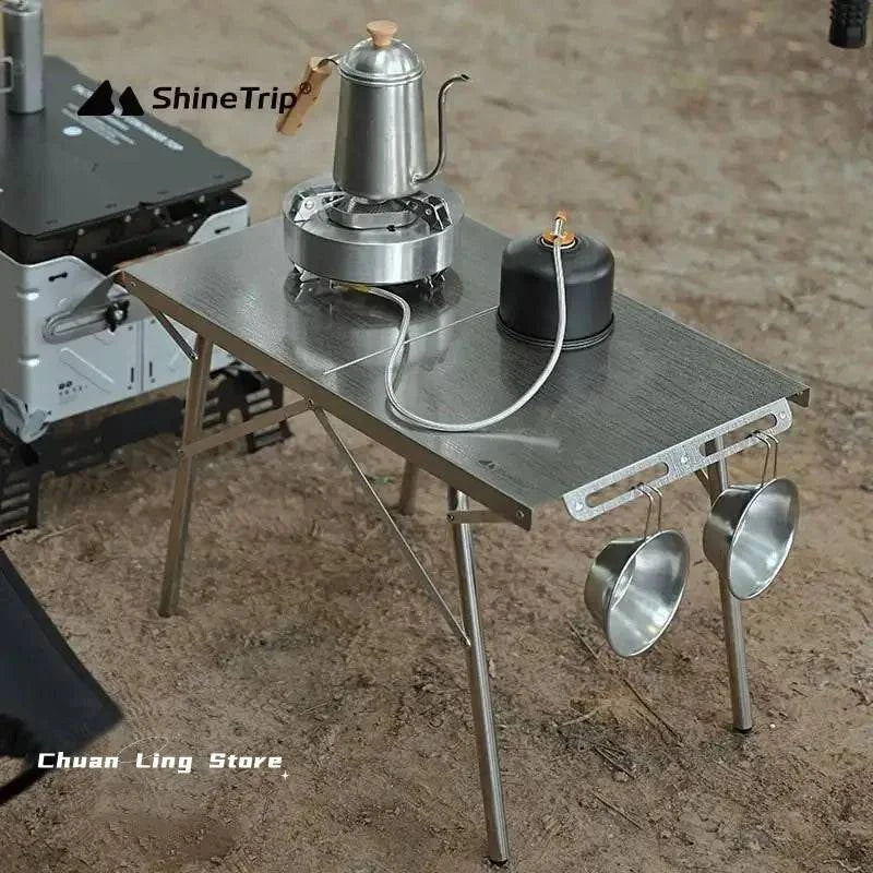 ShineTrip Outdoor Camping BBQ Heat Resistant Table Folding Table Portable Stainless Steel Picnic Table Camping Leisure Suppiles-WAYBIKER